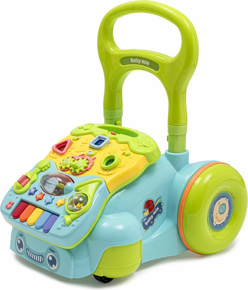 ecëse bebe, Baby Mix, panel edukativ me piano dhe forma, 12m+, 4 rrota, lartësi 45.5–52.5 cm, blu