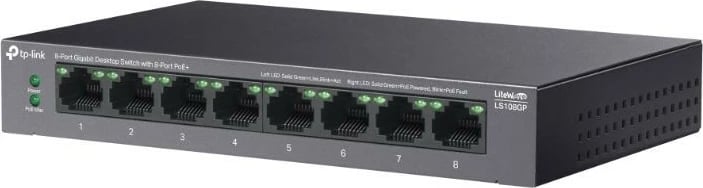 Switch TP-LINK LS108GP, 8 porta gigabit PoE+, desktop, i zi