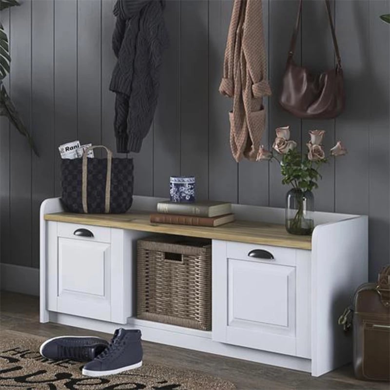 Stol për këpucë Arthur I 8 palë, bardhë-arrë, 120x40x45cm