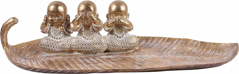 Dekor Mahatma, gjethe, polirezine, ngjyrë ari, 44x16x11cm