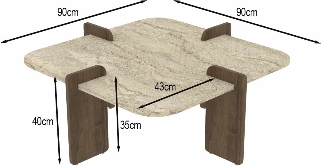 Tavolinë kafeje Skye Decor, Poalla, travertin, dru arre