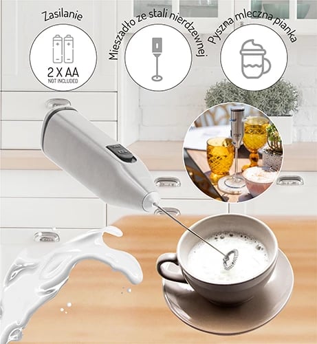 Rrahës qumështi Adler AD 4500, trup dhe tel çelik, me qëndrim, me bateri 2xAA, INOX