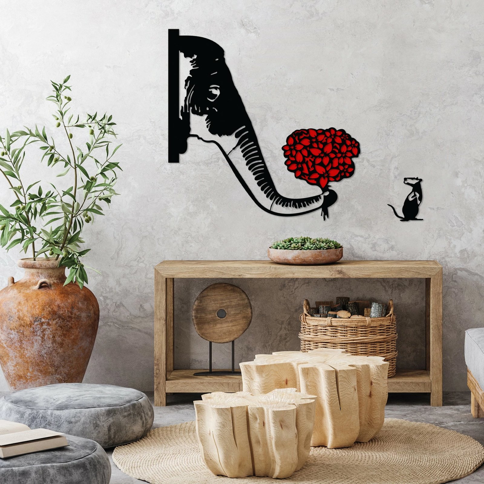 Aksesor dekorativ metalik për mur, Wallity Banksy Metal 04, zi dhe e kuqe, 72x72cm