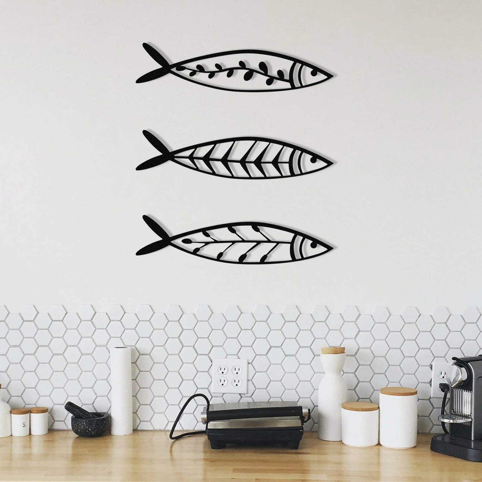 Aksesor dekorativ metalik për mur, Wallity, Hamsi, set prej 3 copash