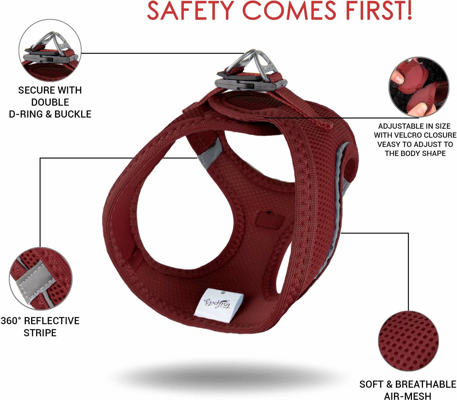 Parzmore për qen, Air-Mesh, ngjyrë e kuqe e errët (Claret Red)