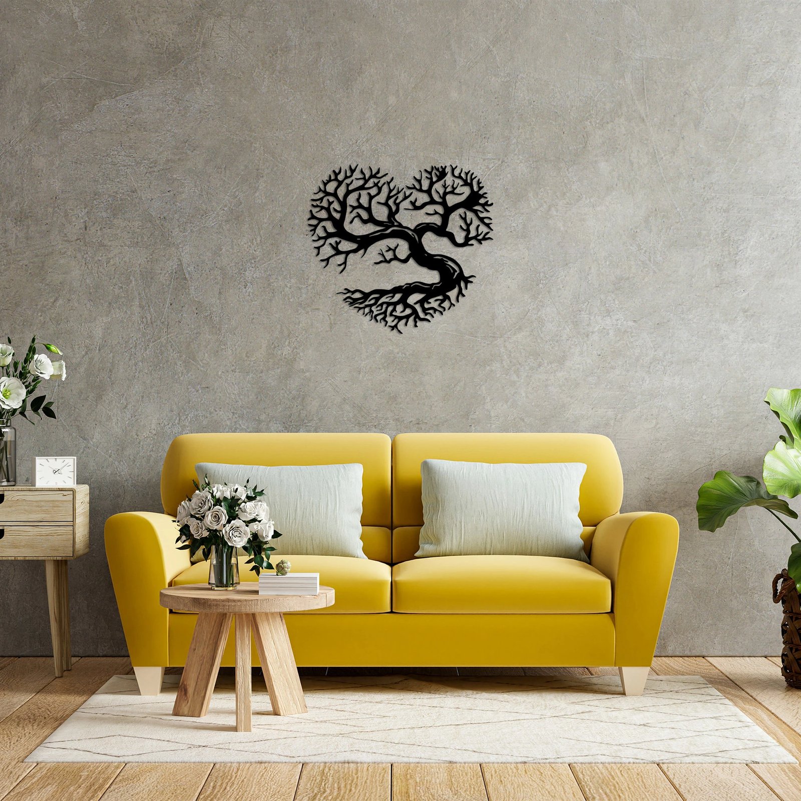 Aksesor muri dekorativ prej metali, pemë në formë zemre, Wallity, ngjyrë e zezë