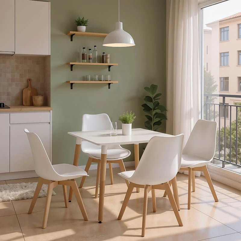 Tavolinë me karrige, ngjyrë e bardhë/natyrale, Gaston & Natali, set 5 copë, 80x80x76cm