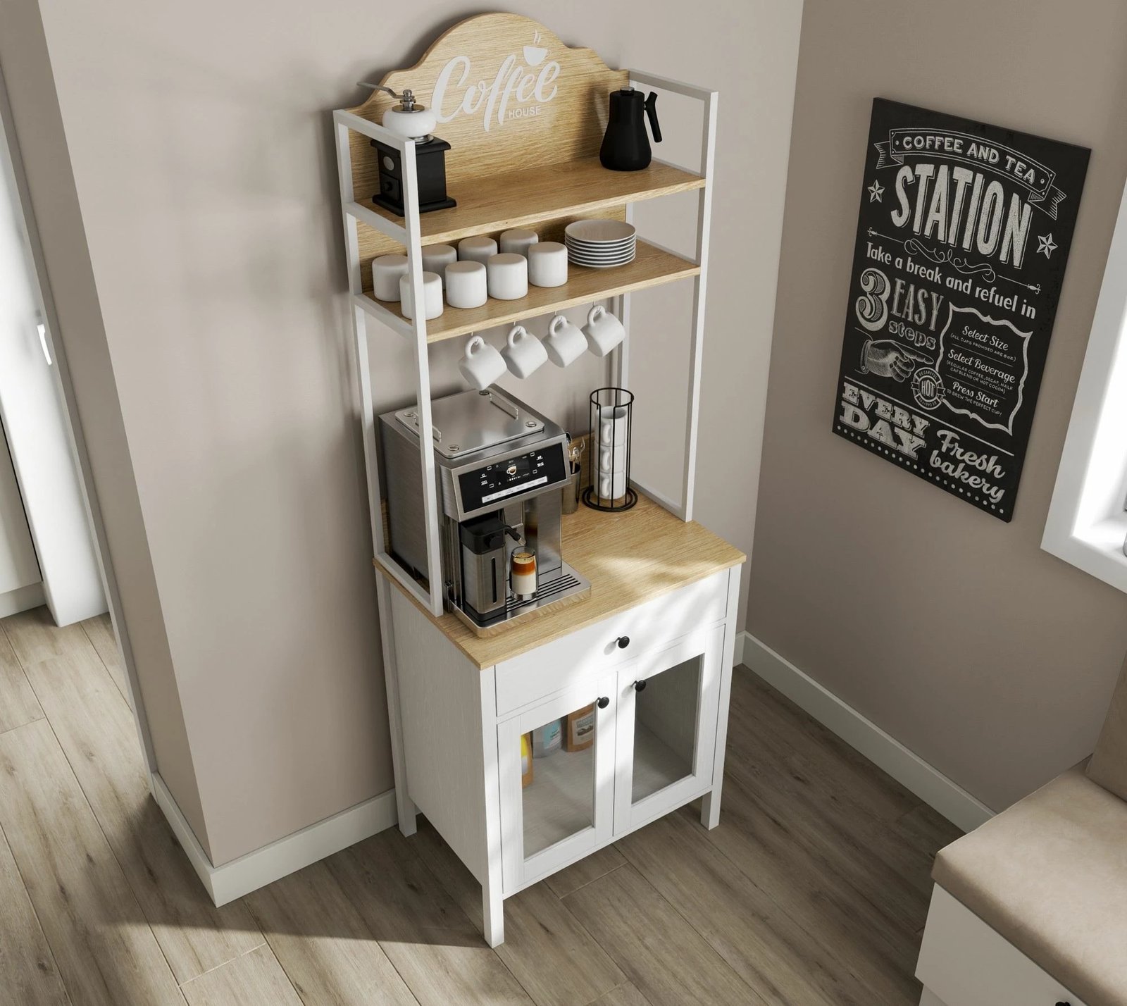 Kabinë për kafe, ngjyrë druri dhe e bardhë, Hanah Home, FRN-20076-1