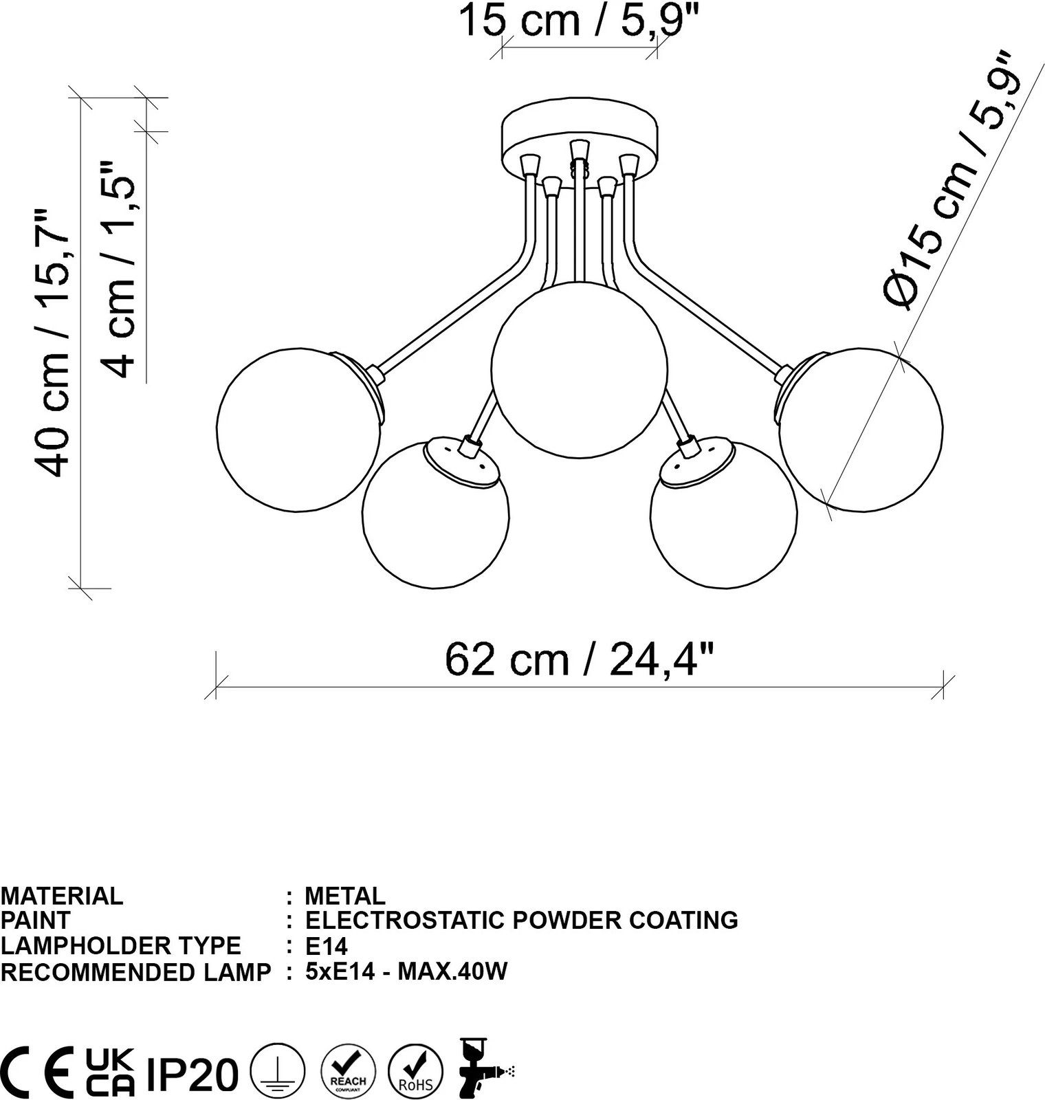 Llambë tavani Opviq, Orıon - 13961, ngjyrë ari, 62x40cm