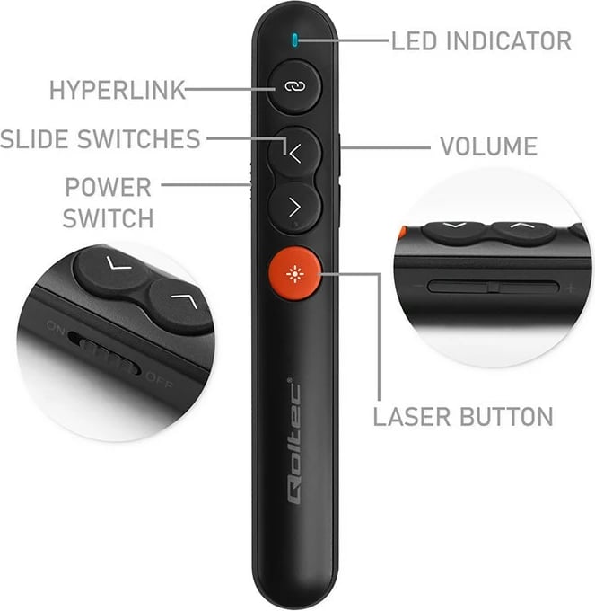 Prezenter Qoltec 50631 me laser, USB 3.0, 2.4GHz, i zi