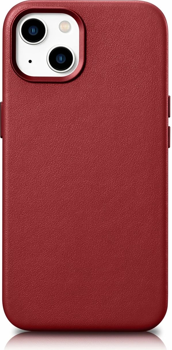 Mbështjellës iCarer për iPhone 14 Plus, lëkurë natyrale, MagSafe, Kuq