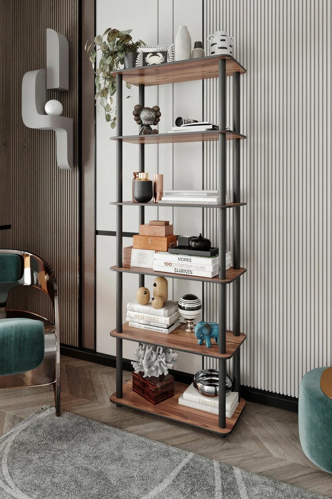 Raft librash Hanah Home, 6 ndarje, ngjyrë arre