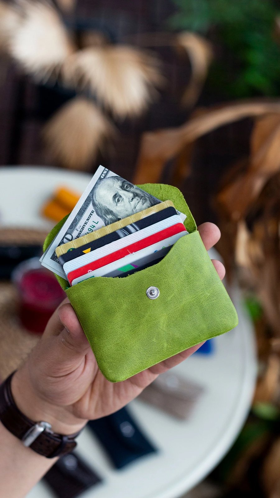 Mbajtës kartelash, lëkurë natyrale, ngjyrë fistik, Zoozie Bags, Murcia