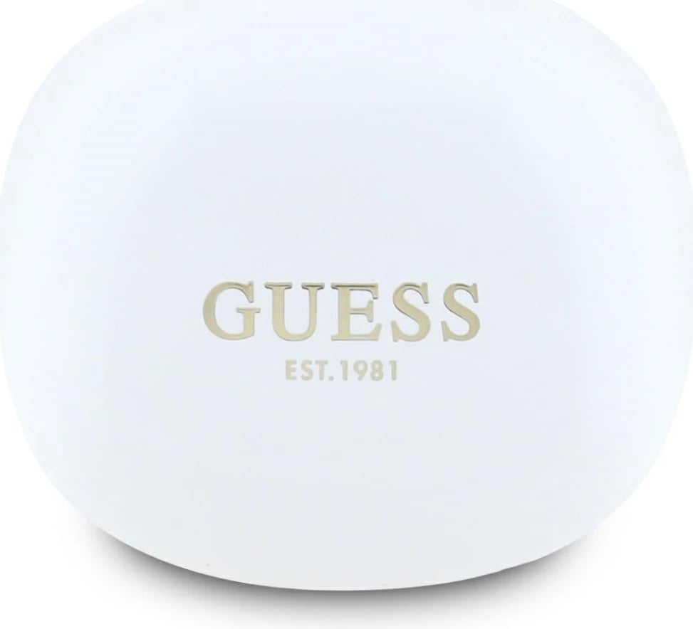 Kufje Guess Flat Classic Logo TWS, Bluetooth 5.4, me stacion karikimi, të bardha Kufje Guess Flat Classic Logo TWS, Bluetooth 5.4, me stacion karikimi, të bardha
