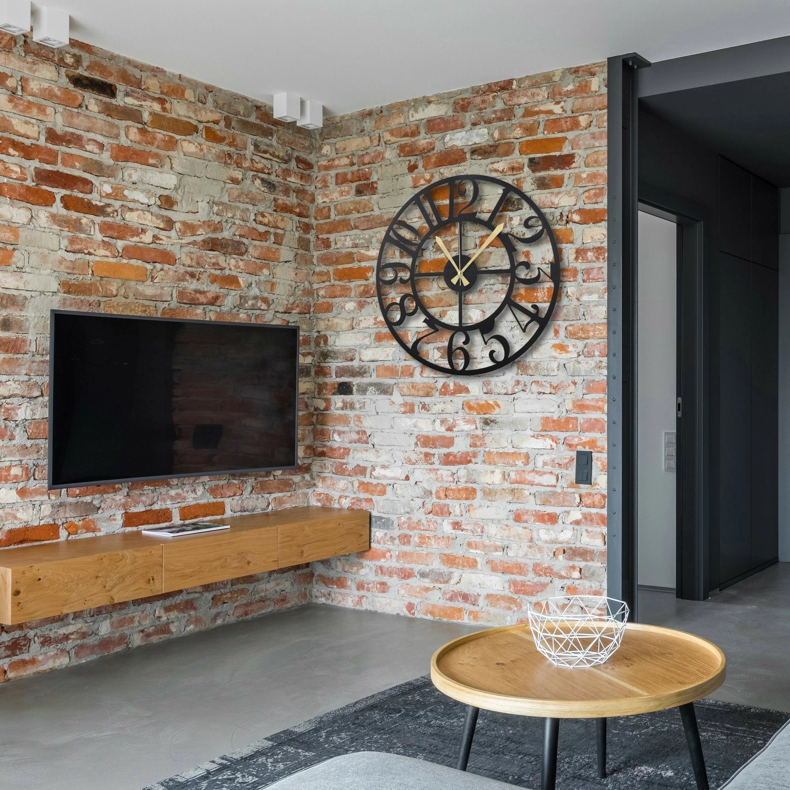 Orë muri dekorative prej metali, Wallity, rrethore, e zezë