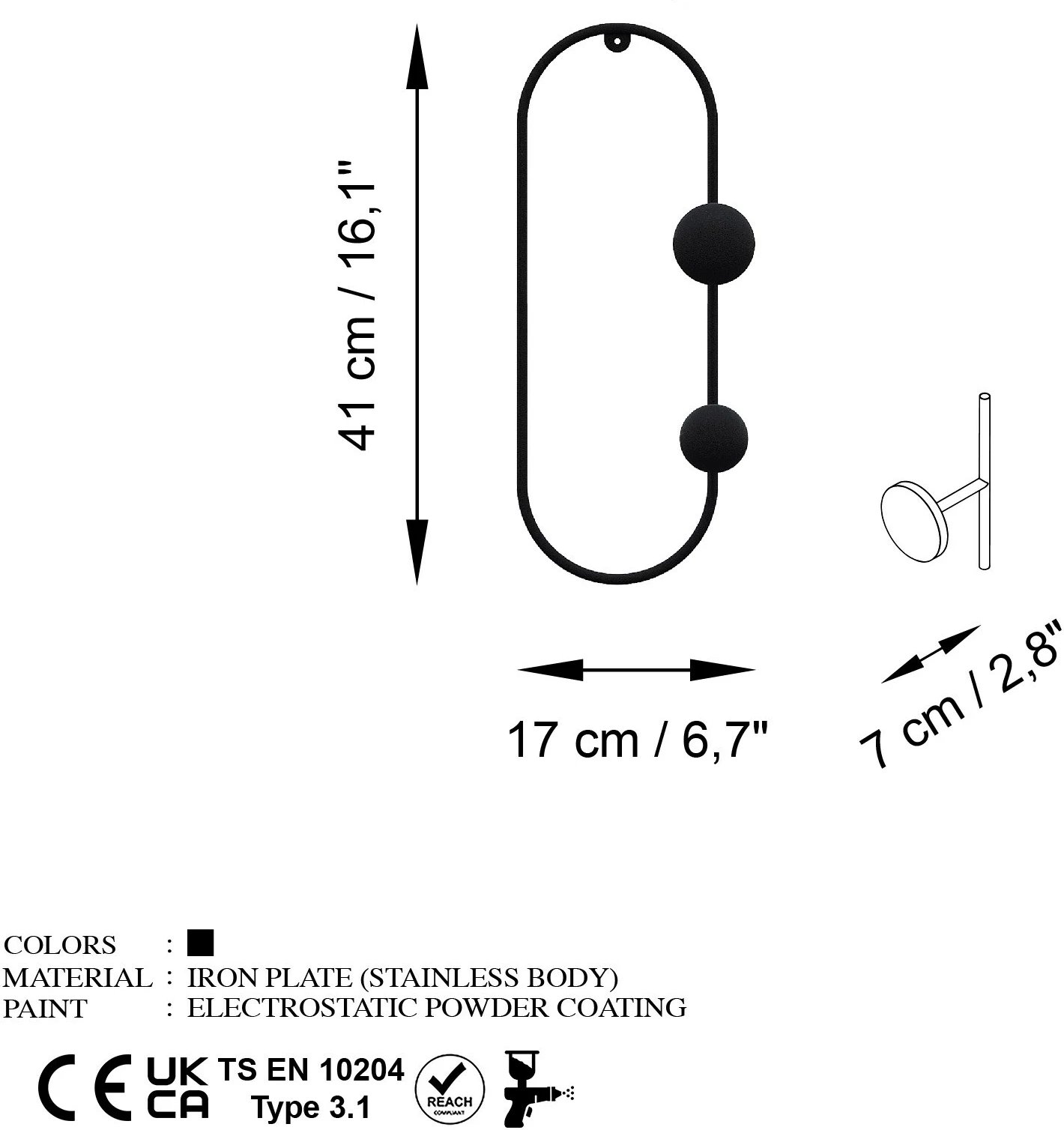 Varëse muri metalike, ngjyrë e zezë, Wallity, Cricket