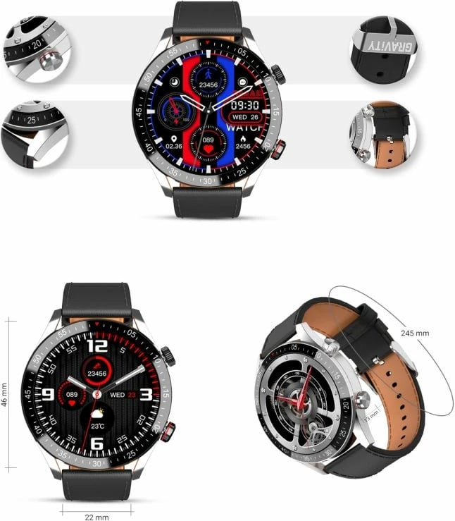 Smartwatch për meshkuj Gravity, e zezë