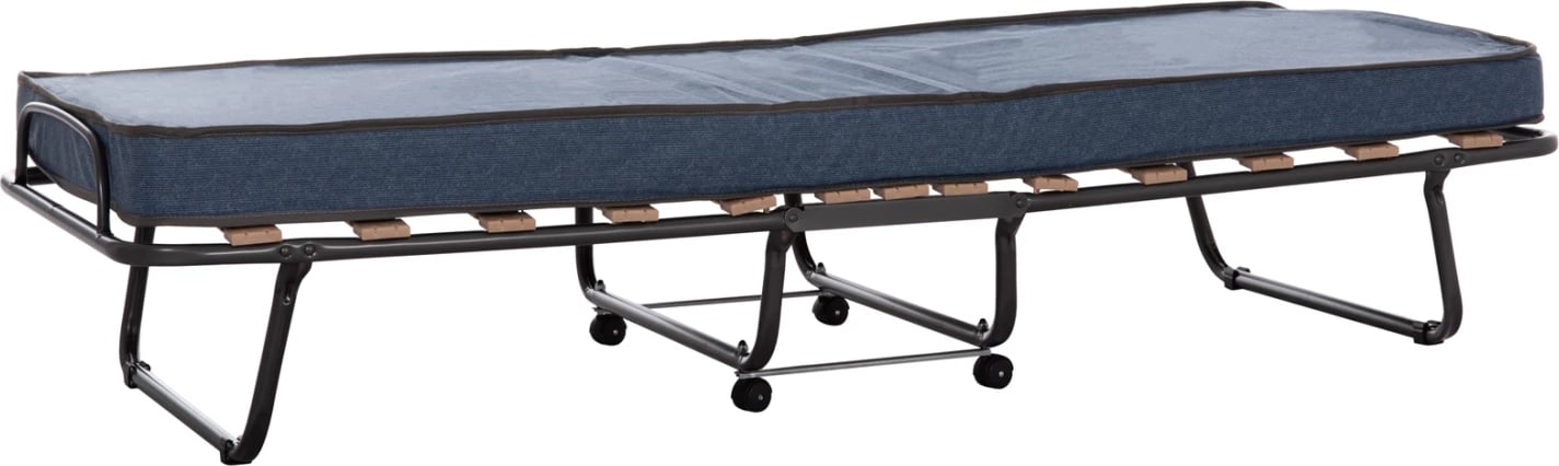 Krevat palosës metalik me rrota, dyshek 9cm, ngjyrë gri, 80x182x37.5cm, NOBLE FH393.02