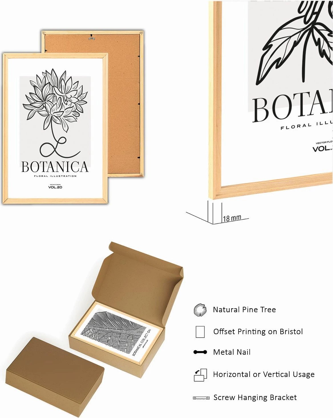 Set pikturash dekorative me kornizë, MDF, Wallity, Myk3006-3 (3 copë)