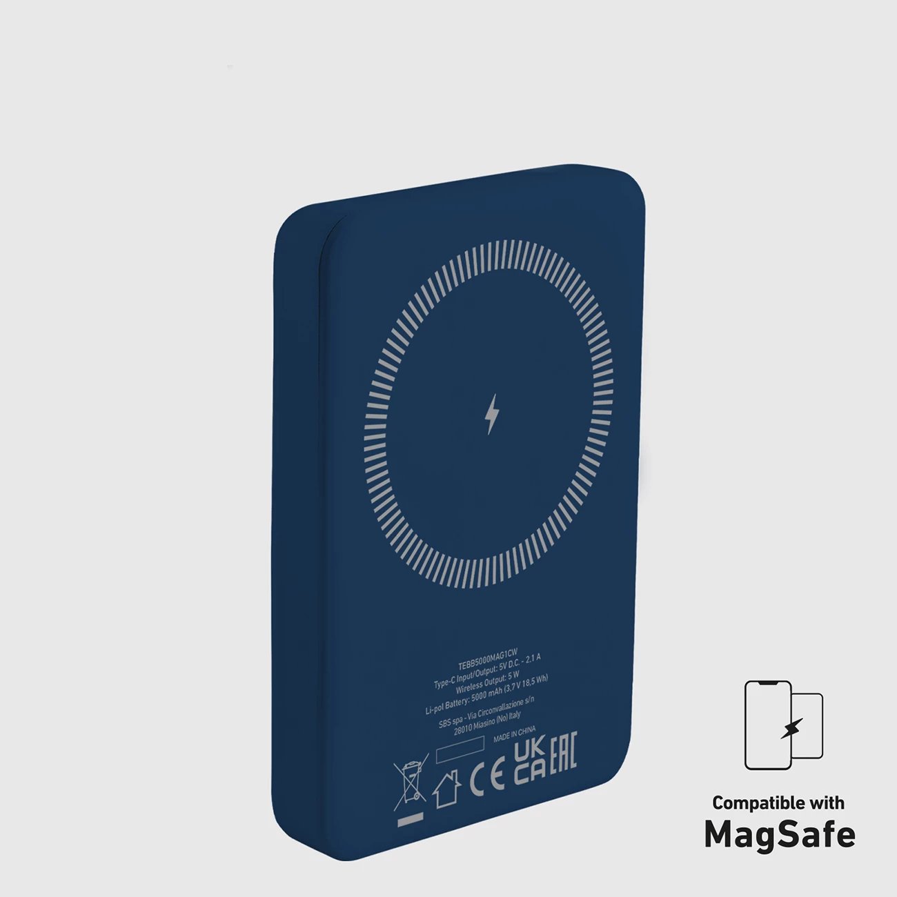Powerbank SBS TEBB5000MAG1CB, 5000 mAh, MagSafe, Qi, USB-C, kaltër