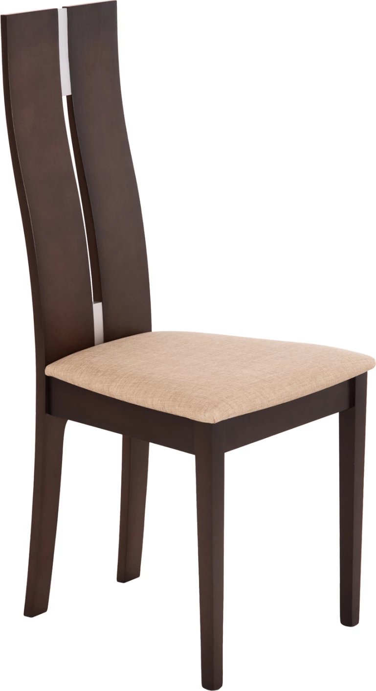 Karrige për tavolinë ngrënieje, ngjyrë arre, pëlhurë bezhë, FH0071.01, 45x51x103 cm, set prej 2 copash