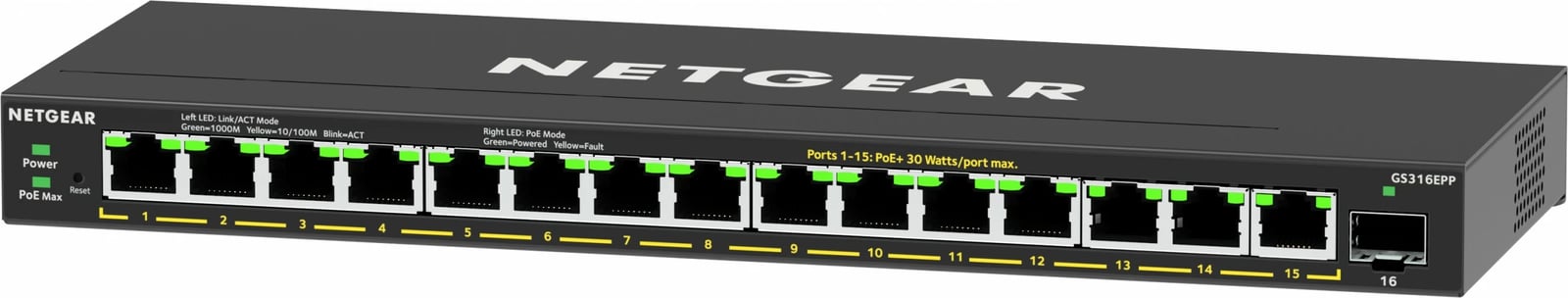 Switch NETGEAR GS316EPP, 16-Porta, PoE+, Gigabit Ethernet, i zi