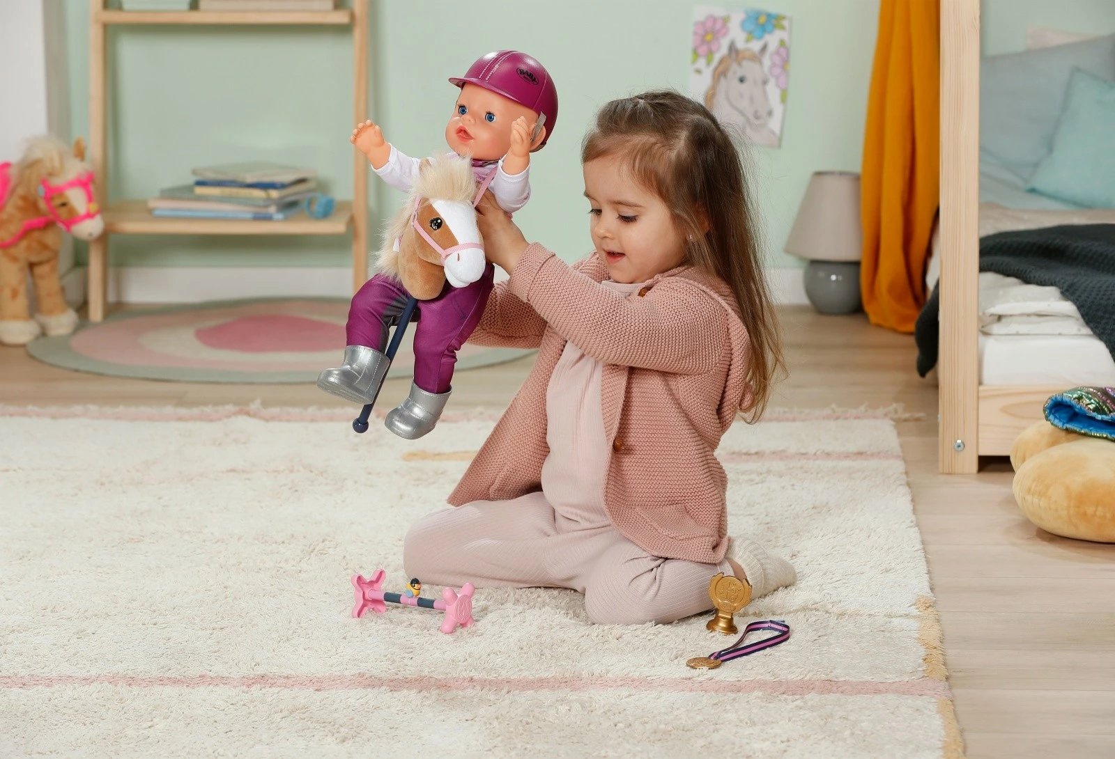 Set hobby horsing me kalë në shkop, Zapf Baby Born, 837375-116725, për kukulla 36 cm dhe 43 cm, shumëngjyrësh