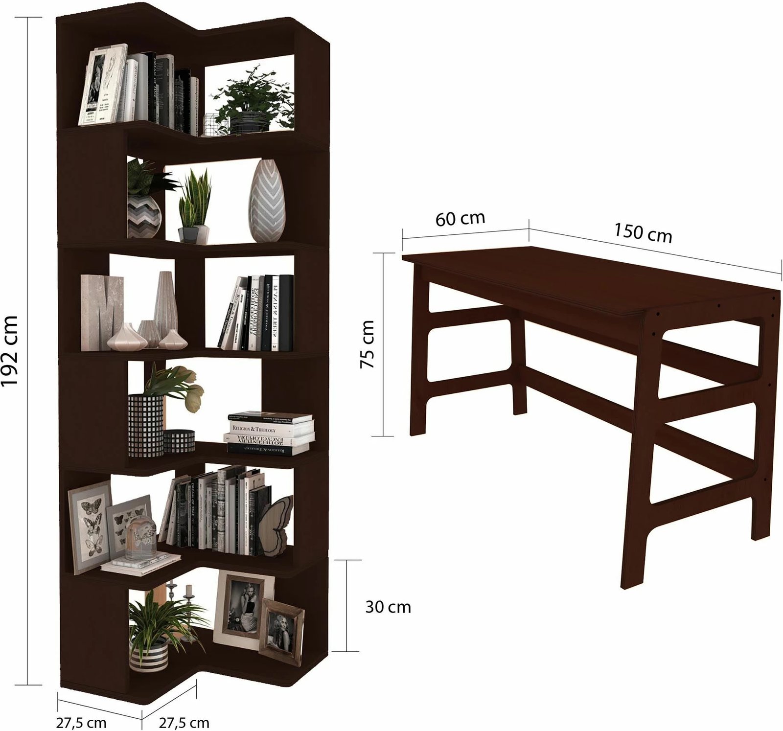 Tavolinë studimi me raft librash, ngjyrë arre, Skye Decor, CPT4803-150