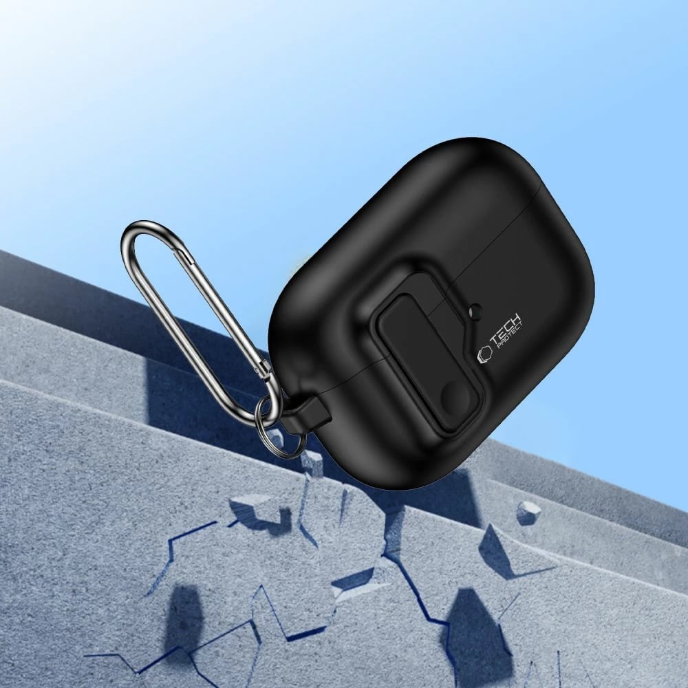 Mbështjellës Tech-Protect Slim Hook për AirPods Pro/Pro 2, me karabinë, Zi