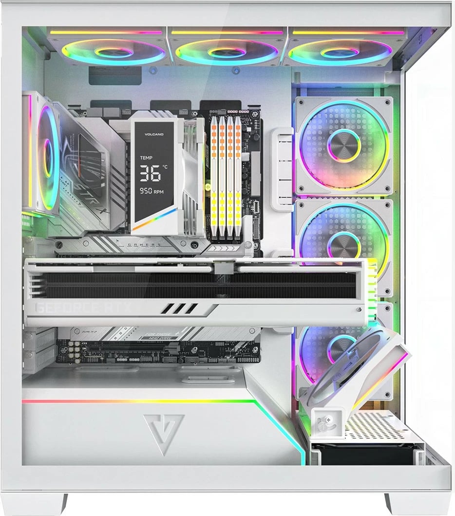 Kasë MODECOM Volcano Stellar Plus ARGB Midi 8F, ATX/mATX/ITX, 8 ventilatorë ARGB me kontrollues, USB-C, xham i kalitur, e bardhë