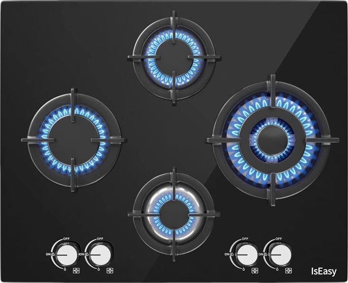 Sobë gazi IsEasy MGBG-654A me panel xhami, 4 djegës, e zezë