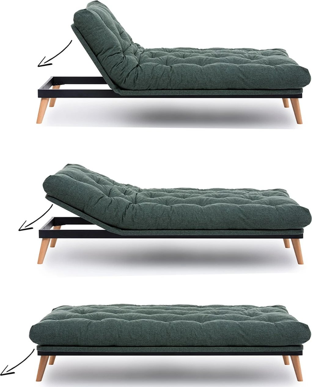 Divan-krevat treshe Atelier del Sofa, Saki, ngjyrë e gjelbër