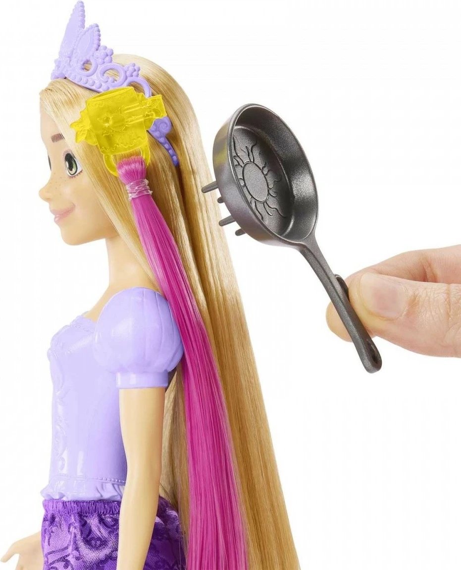Kukull Disney Princess Rapunzel Mattel HLW18 me flokë shumë të gjatë, me aksesorë, vjollcë, set