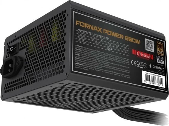 Kasë furnizimi Gembird Fornax Power 650W, 80 PLUS Bronze, Active PFC, e zezë