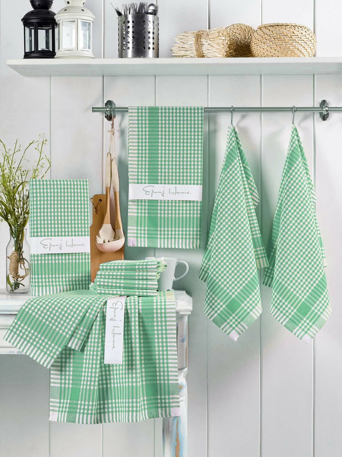 Set peshqirësh për larje (10 copë), Hermia Concept, pötikareli, ngjyrë e gjelbër