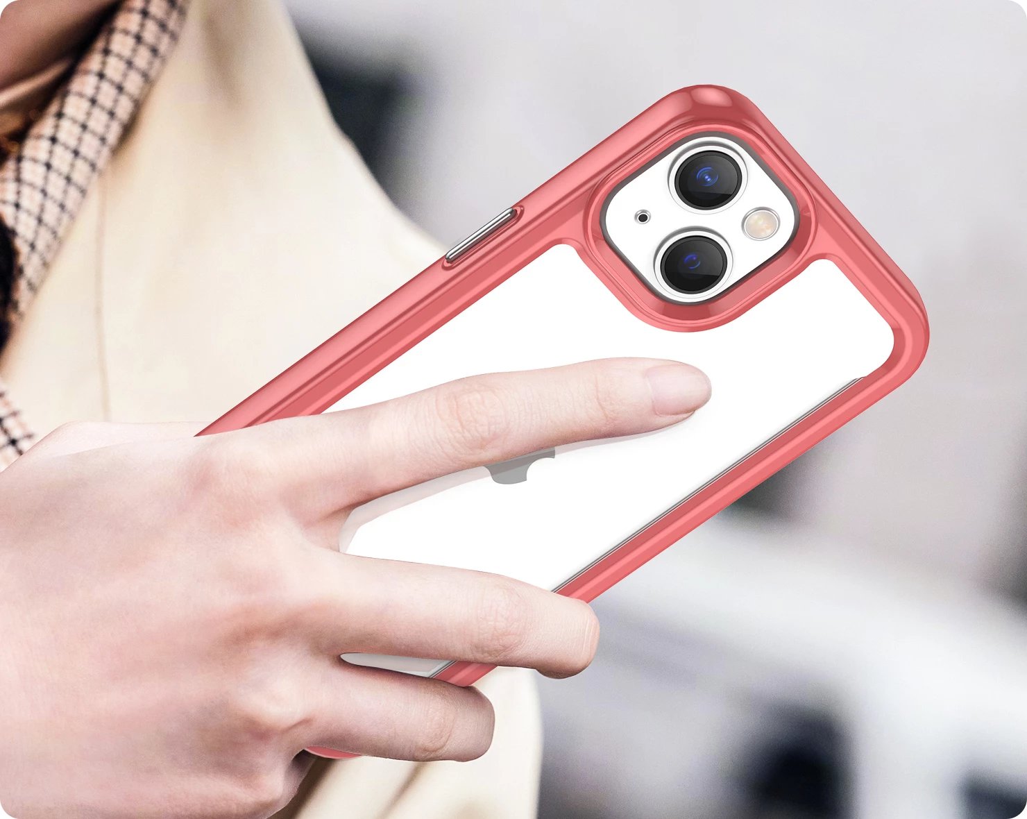 Mbështjellës Hurtel Outer Space Case për iPhone 14 Plus, hard cover me kornizë xheli, Kuqe