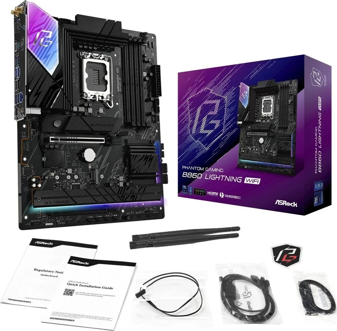 Pllakë amë ASRock B860 Lightning WiFi, ATX, Socket 1851, me WiFi, e zezë