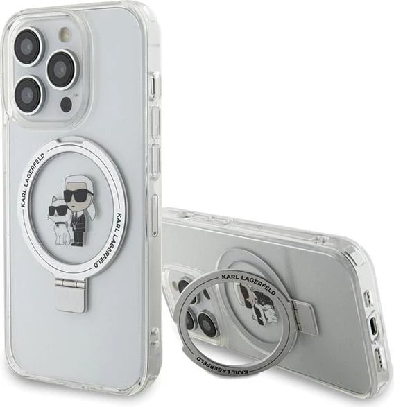 Mbështjellës Karl Lagerfeld Ring Stand Karl&Choupette MagSafe për iPhone 13 Pro Max, Bardhë