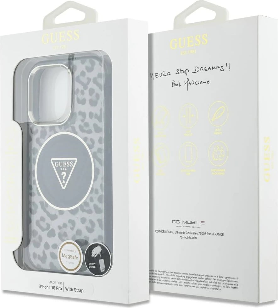 Mbështjellës Guess HC IML Leopard Triangle Cord Strap për iPhone 16 Pro, MagSafe, Zi Mbështjellës Guess HC IML Leopard Triangle Cord Strap për iPhone 16 Pro, MagSafe, Zi