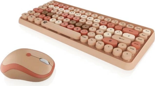 Set tastierë & maus KeySonic KSKM-5200M-RF, wireless, QWERTZ, 86 taste, bezhë/kafe/rozë