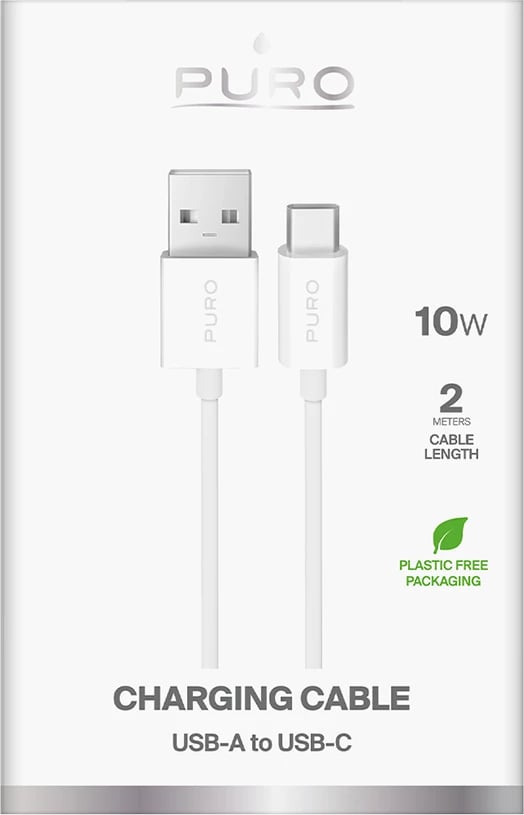 Kabllo Puro USB-A në USB-C, 2m, 10W, e bardhë