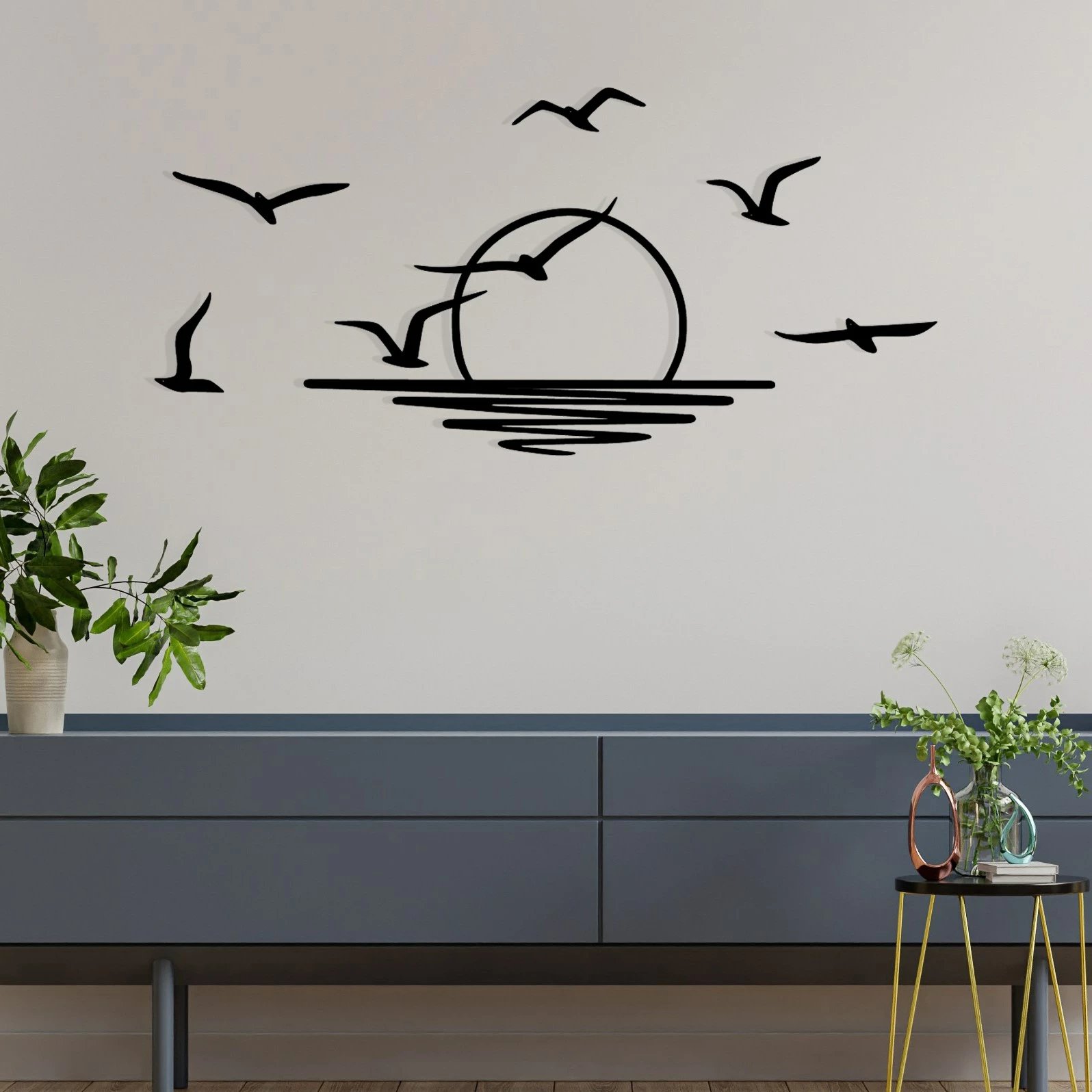 Aksesor dekorativ metalik për mur Wallity, Spiaggia, ngjyrë e zezë, 115x49cm