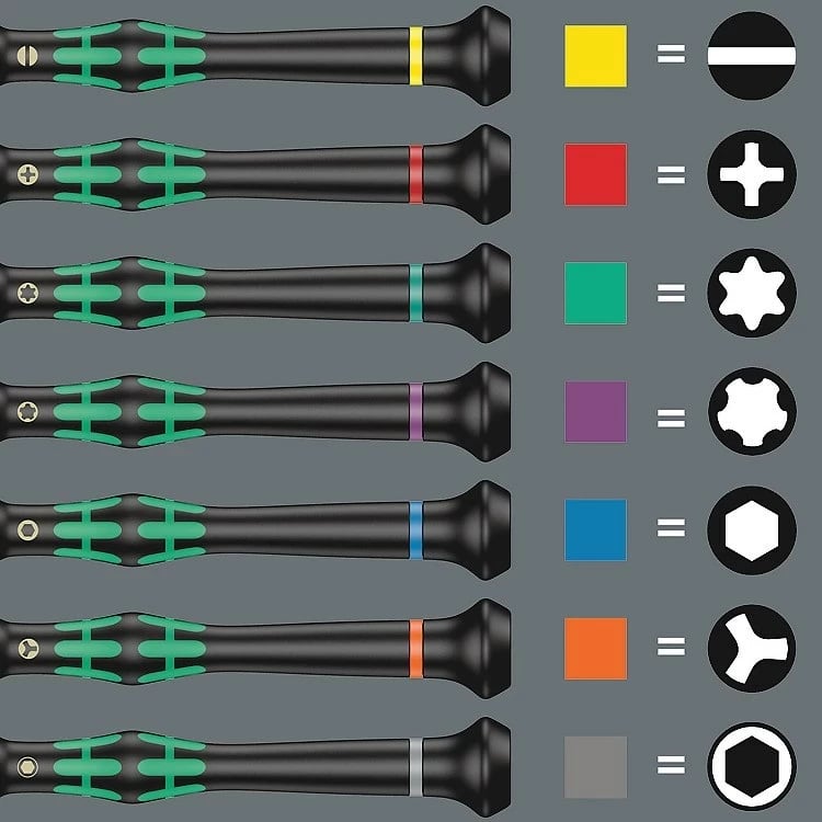 Set kaçavidash manuale Wera 05073675001, 8 copë, me dorezë plastike, në kuti, Jeshile/Zi