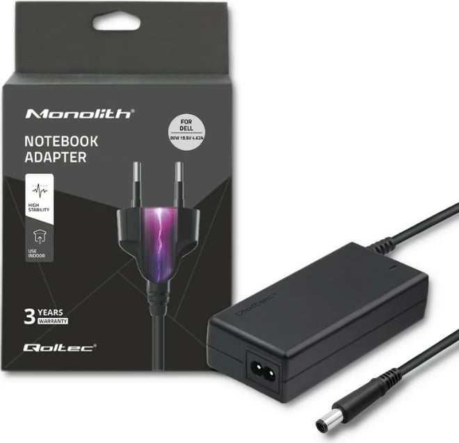 Adapter rryme për laptop Qoltec 50085.90W, 19.5V, 4.62A, 7.4x5.0mm, i zi