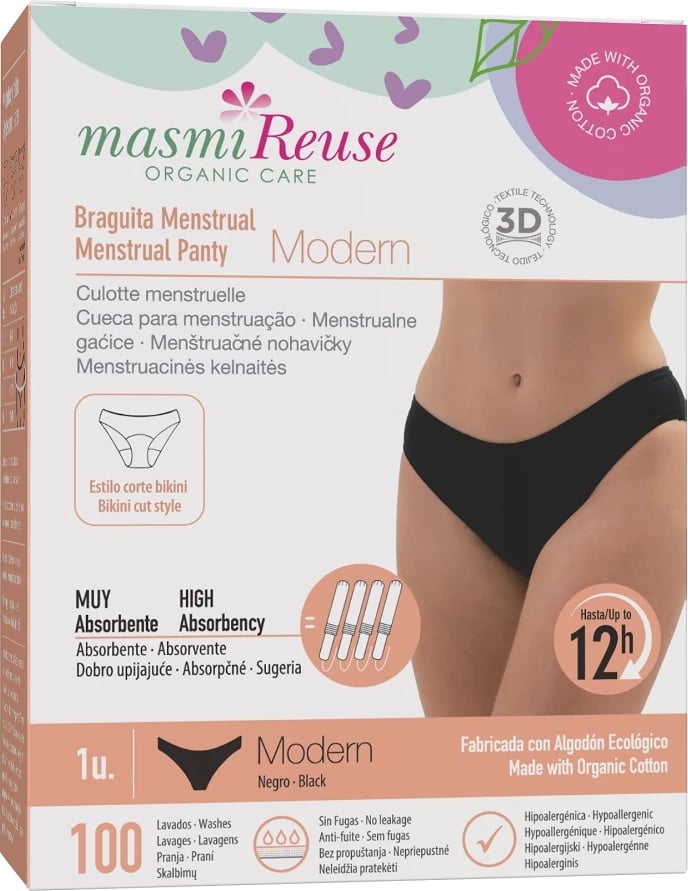 Të brendshme menstruale Masmi Modern XL për femra, e zezë, 1 copë