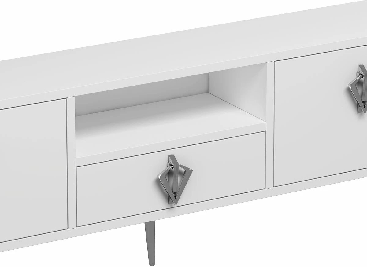 Komodë TV Skye Decor, 1313-DROP-32, e bardhë, argjend