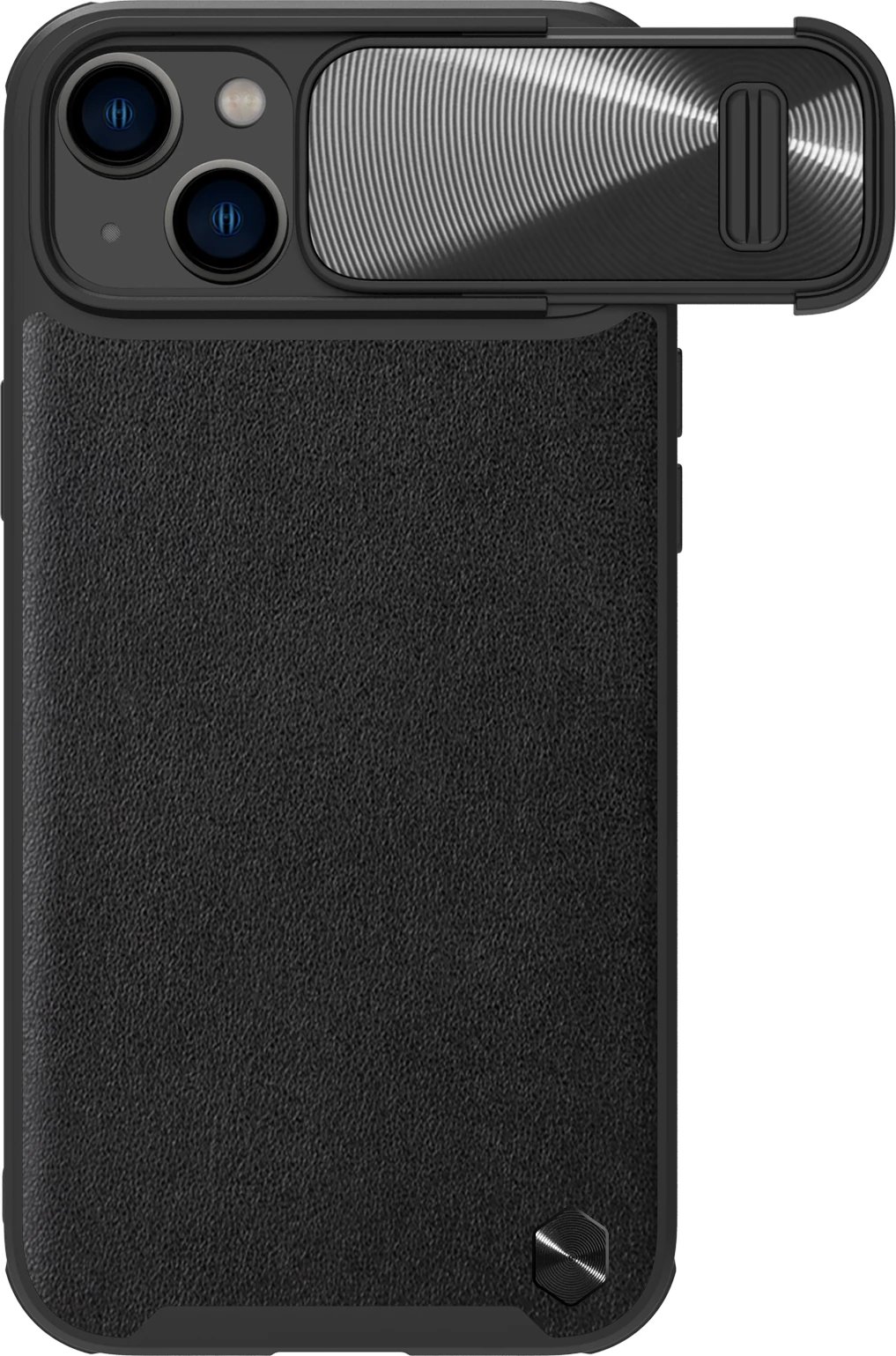 Mbështjellës Nillkin CamShield Leather S për iPhone 14 Plus, me kapak kamere, e zezë
