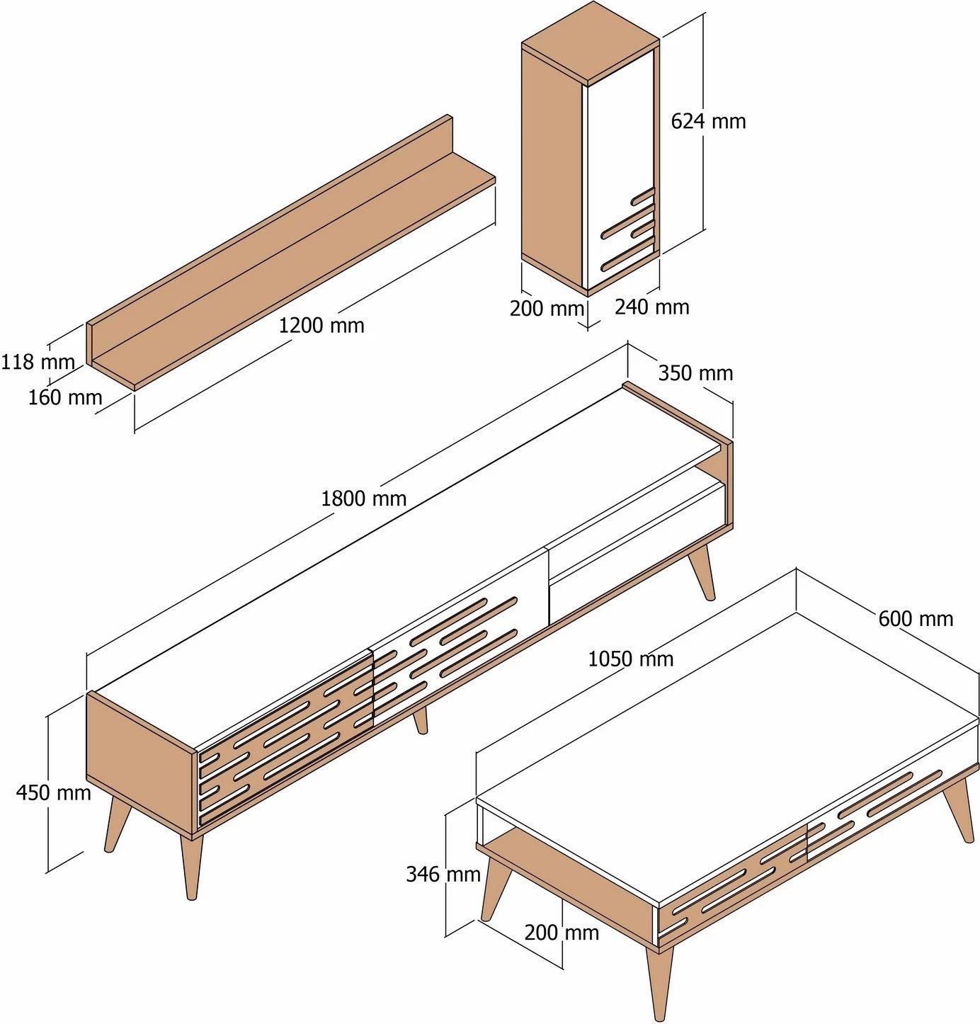 Set mobiljesh për dhomë dite, ngjyrë e bardhë, Valensiya, Skye Decor
