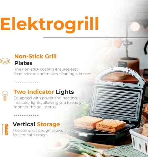 Grill elektrik, Adler AD 3068, 750W (1000W max), pllakë 22 x 12.5 cm, pllaka jo-ngjitëse, e zezë