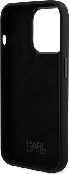 Mbështjellës Karl Lagerfeld Silicone Ikonik Metal Pin për iPhone 15 Pro, i zi
